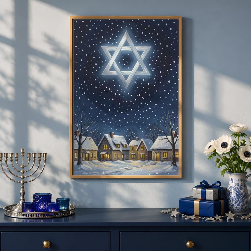 Hanukkah Frame Mockup Bundle — 40 Vertical Blue and Silver Wall Art PSD Mockups: mockup scene 17 of 40