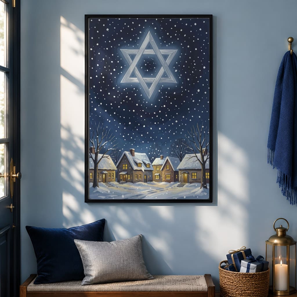 Hanukkah Frame Mockup Bundle — 40 Vertical Blue and Silver Wall Art PSD Mockups: mockup scene 19 of 40