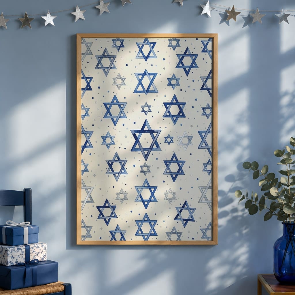 Hanukkah Frame Mockup Bundle — 40 Vertical Blue and Silver Wall Art PSD Mockups: mockup scene 2 of 40