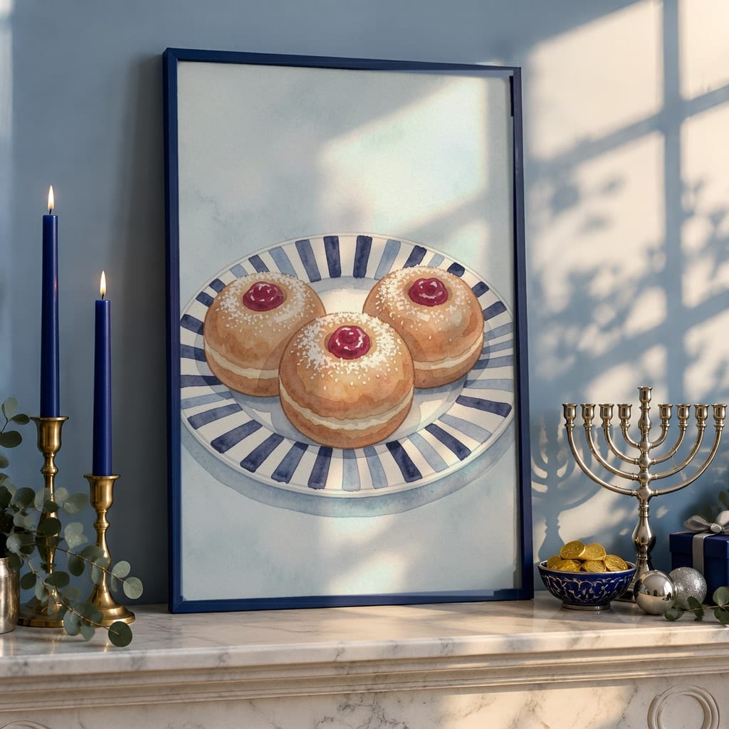 Hanukkah Frame Mockup Bundle — 40 Vertical Blue and Silver Wall Art PSD Mockups: mockup scene 20 of 40
