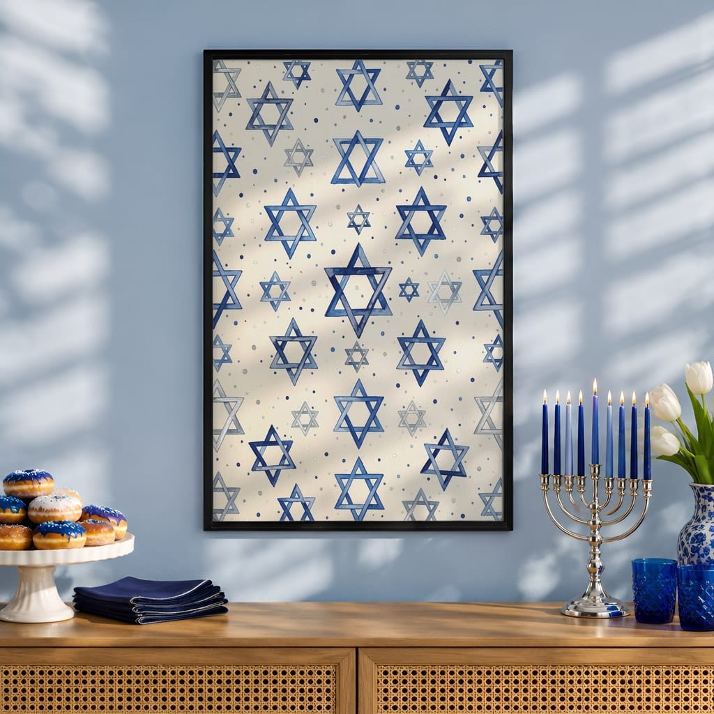 Hanukkah Frame Mockup Bundle — 40 Vertical Blue and Silver Wall Art PSD Mockups: mockup scene 21 of 40