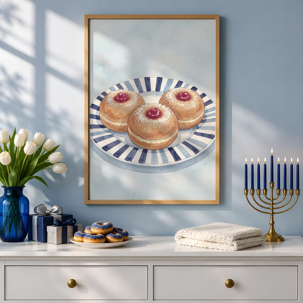Hanukkah Frame Mockup Bundle — 40 Vertical Blue and Silver Wall Art PSD Mockups: mockup scene 22 of 40