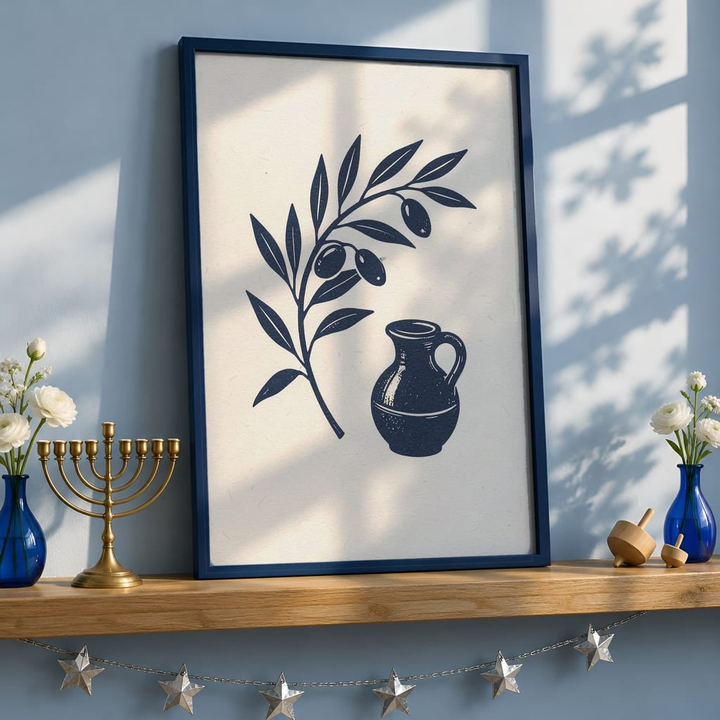 Hanukkah Frame Mockup Bundle — 40 Vertical Blue and Silver Wall Art PSD Mockups: mockup scene 23 of 40