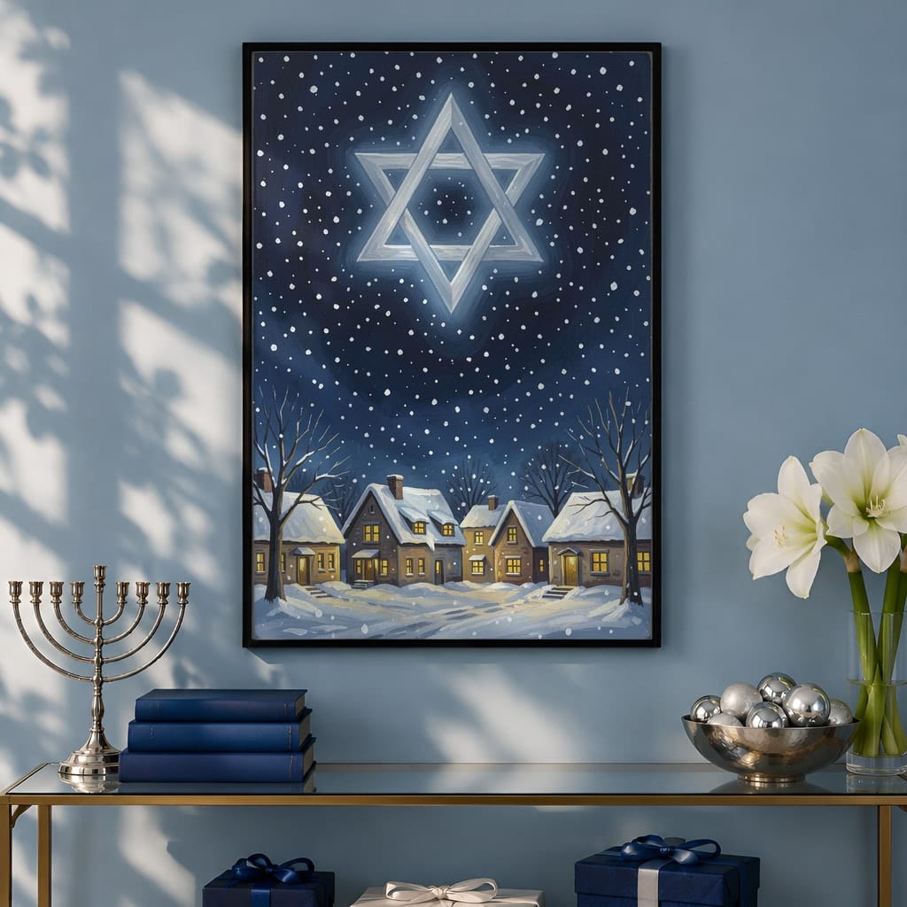 Hanukkah Frame Mockup Bundle — 40 Vertical Blue and Silver Wall Art PSD Mockups: mockup scene 24 of 40