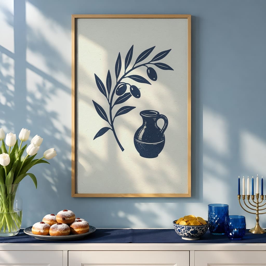 Hanukkah Frame Mockup Bundle — 40 Vertical Blue and Silver Wall Art PSD Mockups: mockup scene 25 of 40