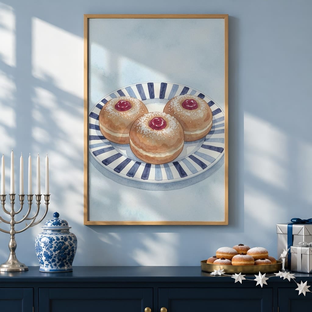 Hanukkah Frame Mockup Bundle — 40 Vertical Blue and Silver Wall Art PSD Mockups: mockup scene 26 of 40