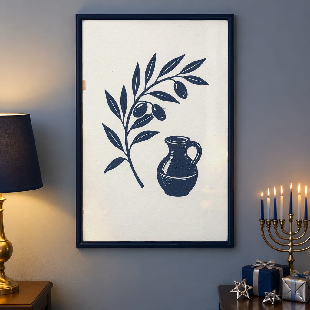 Hanukkah Frame Mockup Bundle — 40 Vertical Blue and Silver Wall Art PSD Mockups: mockup scene 29 of 40