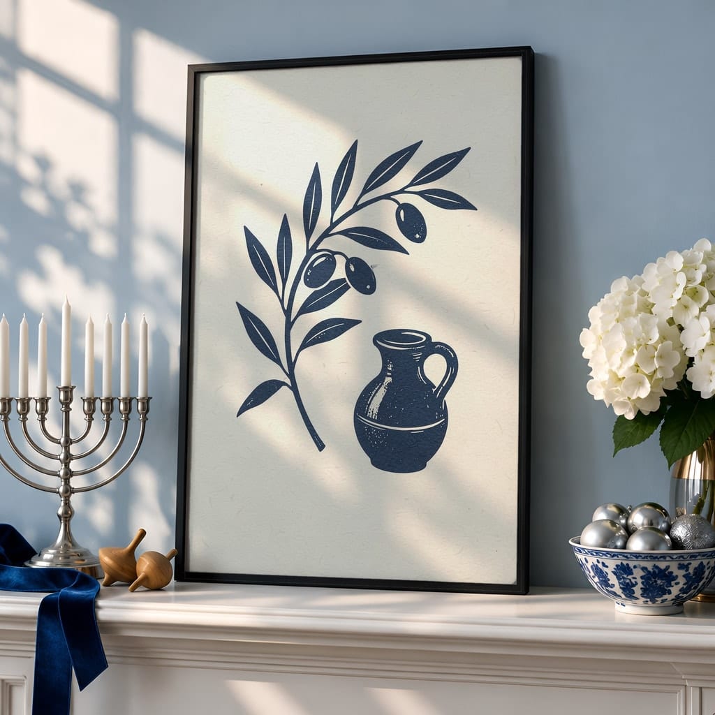 Hanukkah Frame Mockup Bundle — 40 Vertical Blue and Silver Wall Art PSD Mockups: mockup scene 3 of 40