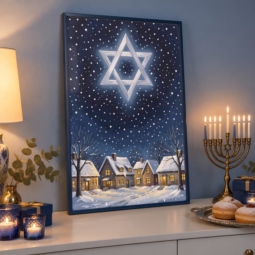 Hanukkah Frame Mockup Bundle — 40 Vertical Blue and Silver Wall Art PSD Mockups: mockup scene 32 of 40