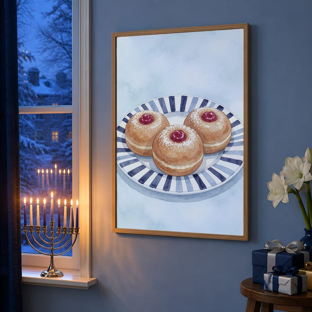 Hanukkah Frame Mockup Bundle — 40 Vertical Blue and Silver Wall Art PSD Mockups: mockup scene 35 of 40