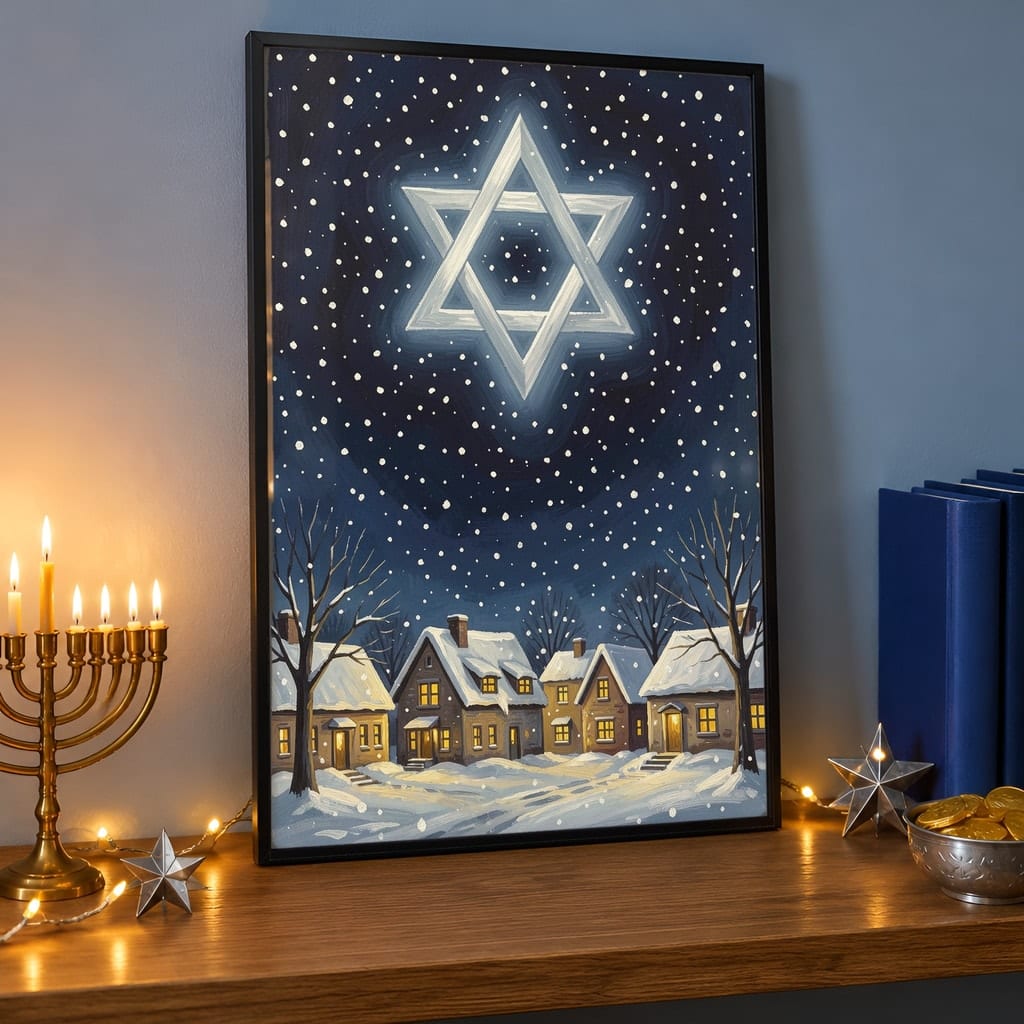 Hanukkah Frame Mockup Bundle — 40 Vertical Blue and Silver Wall Art PSD Mockups: mockup scene 36 of 40