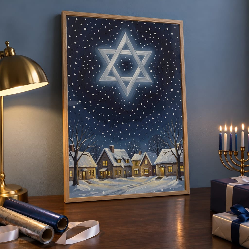 Hanukkah Frame Mockup Bundle — 40 Vertical Blue and Silver Wall Art PSD Mockups: mockup scene 39 of 40