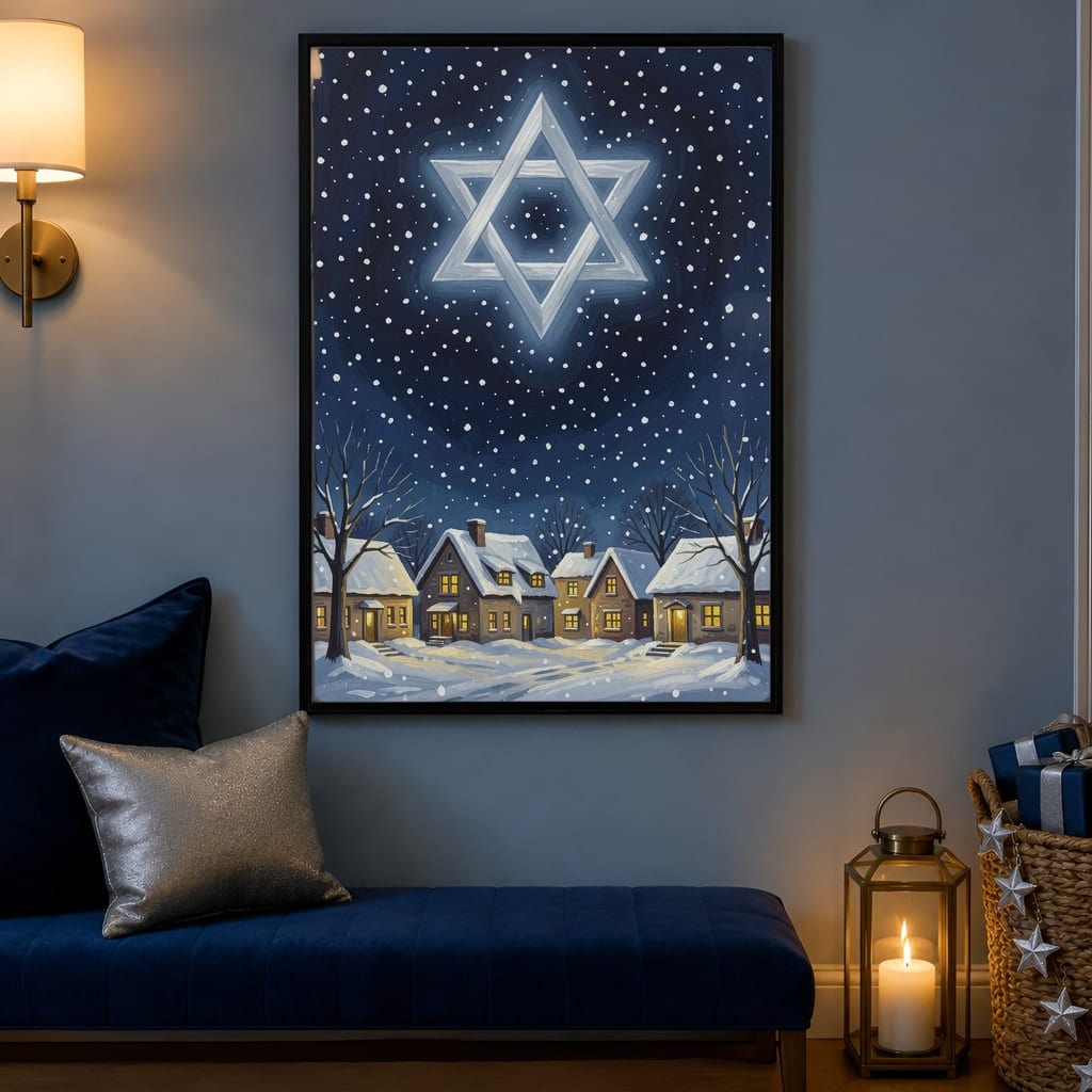 Hanukkah Frame Mockup Bundle — 40 Vertical Blue and Silver Wall Art PSD Mockups: mockup scene 40 of 40