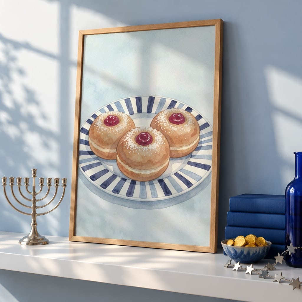 Hanukkah Frame Mockup Bundle — 40 Vertical Blue and Silver Wall Art PSD Mockups: mockup scene 5 of 40