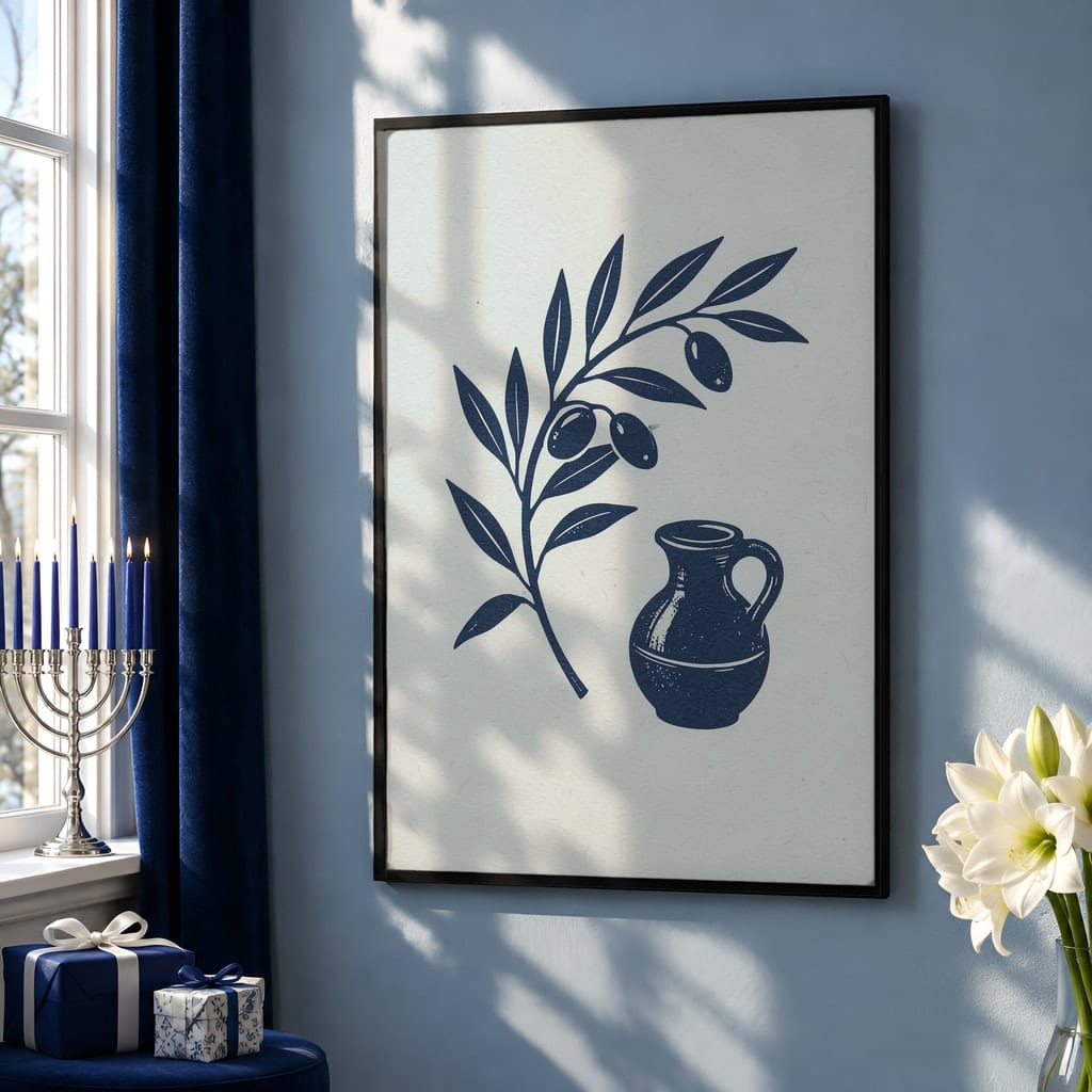 Hanukkah Frame Mockup Bundle — 40 Vertical Blue and Silver Wall Art PSD Mockups: mockup scene 6 of 40