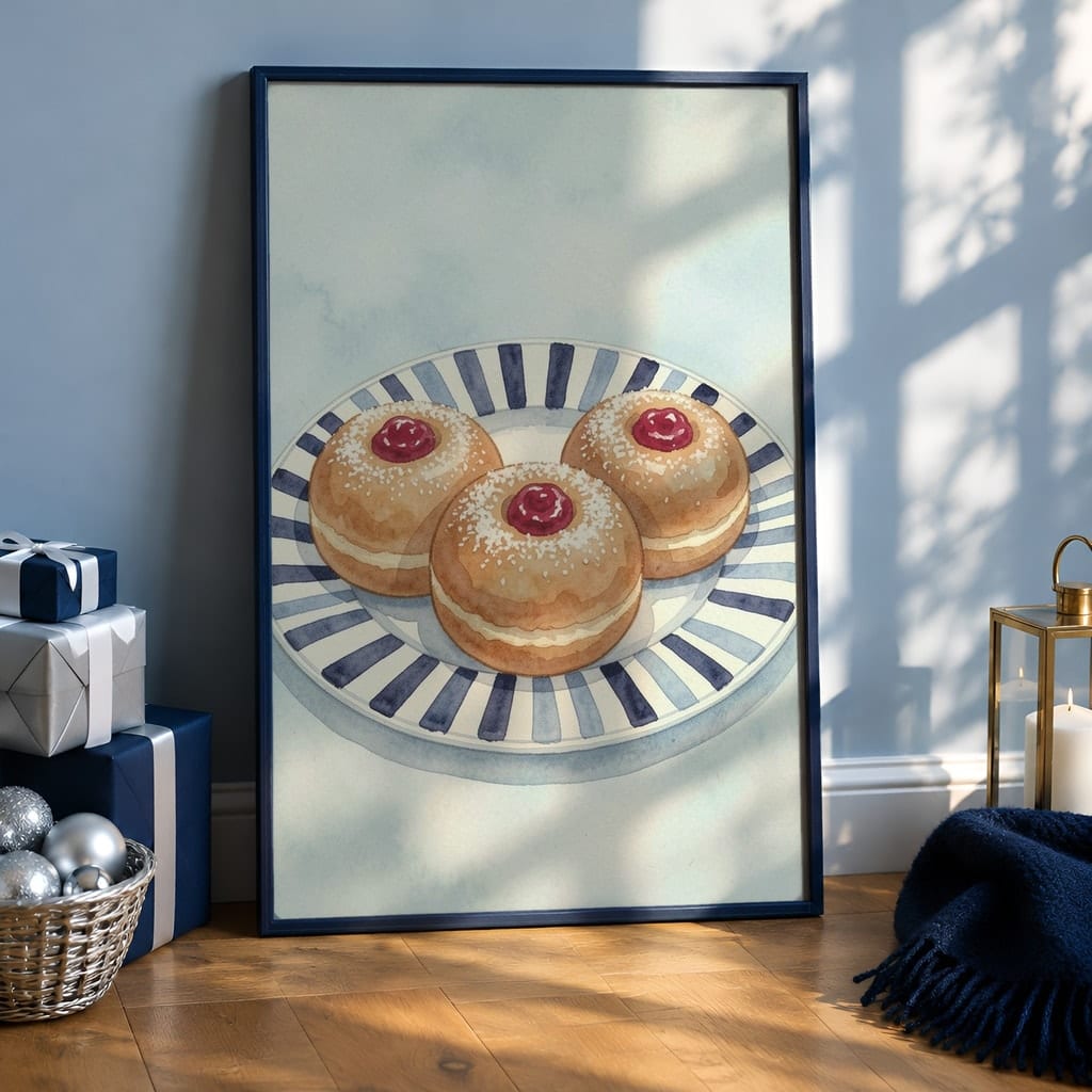 Hanukkah Frame Mockup Bundle — 40 Vertical Blue and Silver Wall Art PSD Mockups: mockup scene 8 of 40