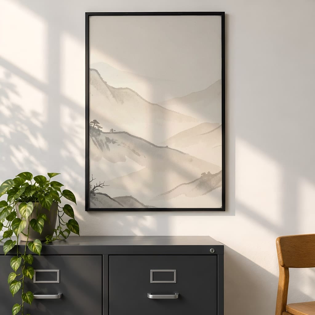 Home Office Frame Mockup Bundle — 20 Vertical Desk Wall Art PSD Mockups: mockup scene 16 of 20