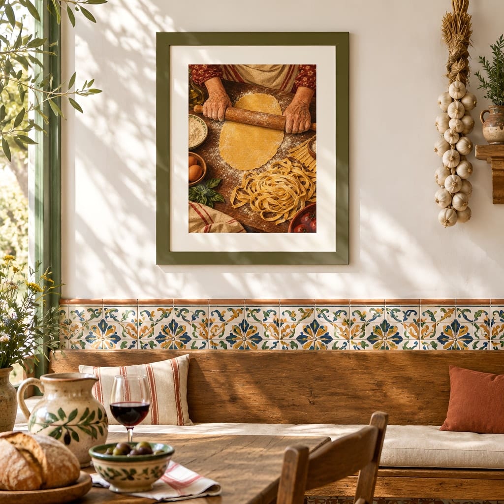 Italian Kitchen Wall Art Mockup — Nonna Sunday Table Dining Room Frame PSD (20 Scenes): mockup scene 10 of 20
