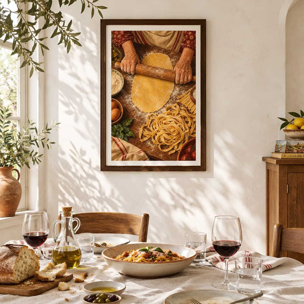 Italian Kitchen Wall Art Mockup — Nonna Sunday Table Dining Room Frame PSD (20 Scenes): mockup scene 13 of 20