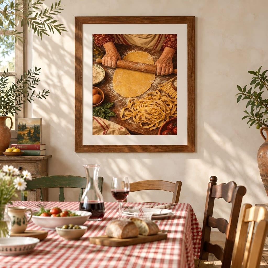 Italian Kitchen Wall Art Mockup — Nonna Sunday Table Dining Room Frame PSD (20 Scenes): mockup scene 16 of 20