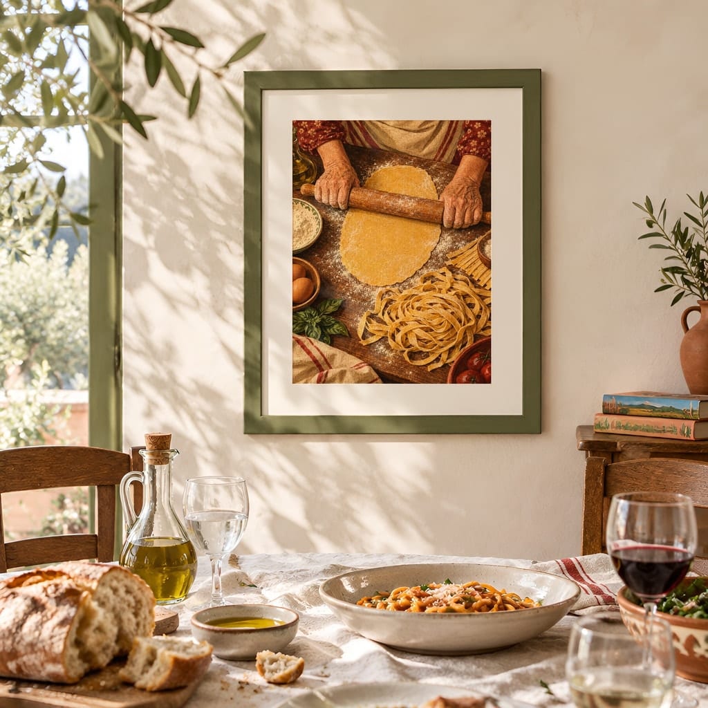 Italian Kitchen Wall Art Mockup — Nonna Sunday Table Dining Room Frame PSD (20 Scenes): mockup scene 18 of 20