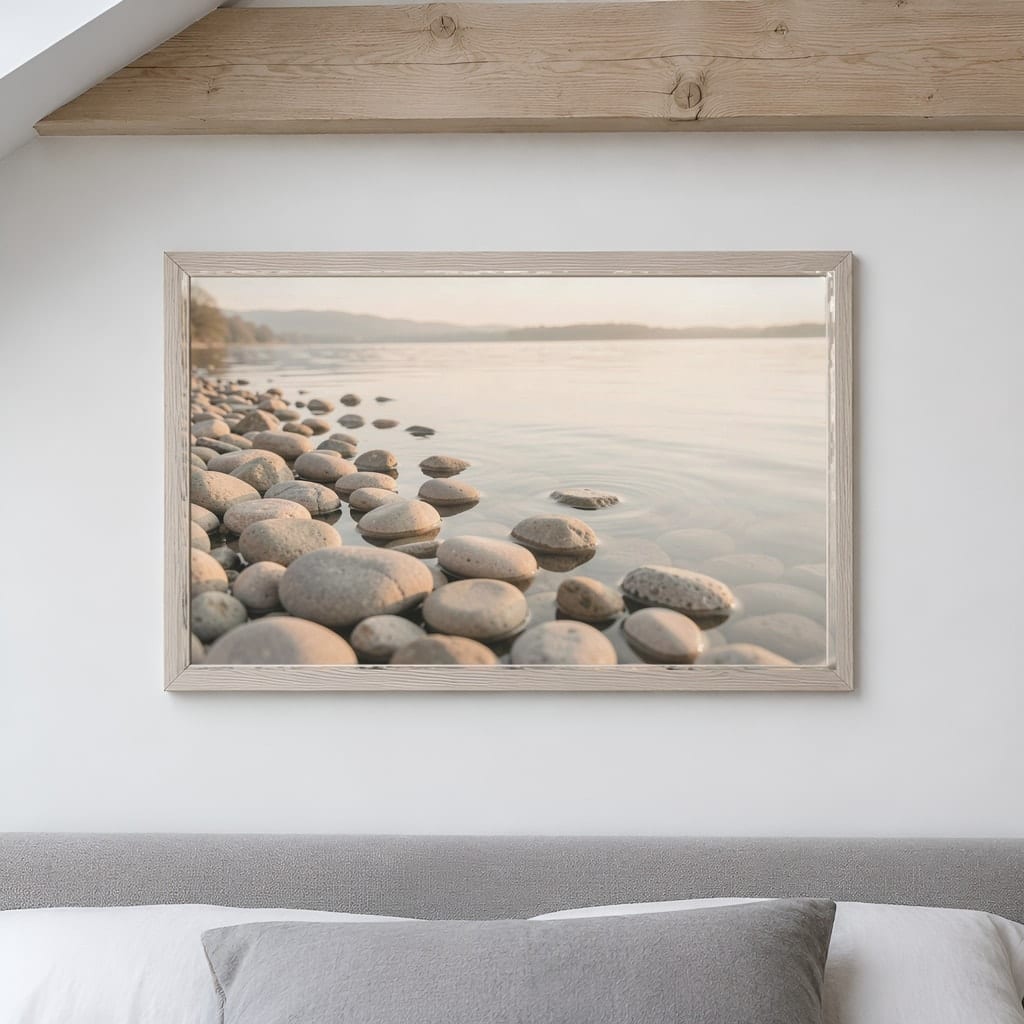 Japandi Bedroom Frame Mockup — Horizontal Wabi-Sabi Above Bed Wall Art PSD Templates (40 Scenes): mockup scene 10 of 40