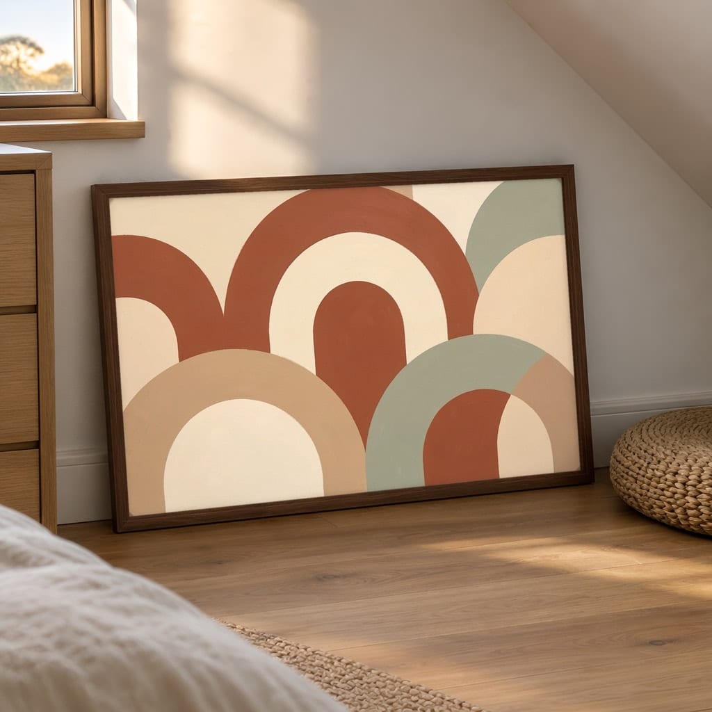 Japandi Bedroom Frame Mockup — Horizontal Wabi-Sabi Above Bed Wall Art PSD Templates (40 Scenes): mockup scene 13 of 40