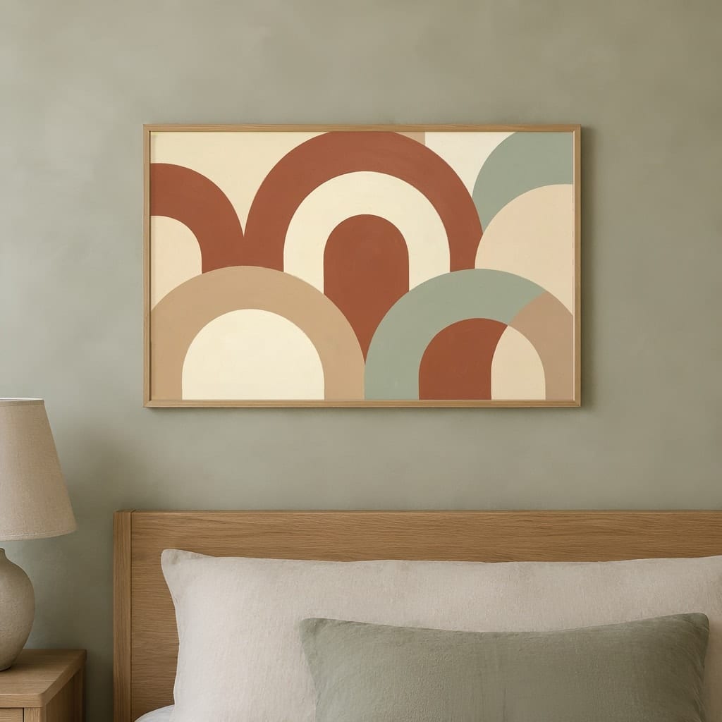 Japandi Bedroom Frame Mockup — Horizontal Wabi-Sabi Above Bed Wall Art PSD Templates (40 Scenes): mockup scene 14 of 40