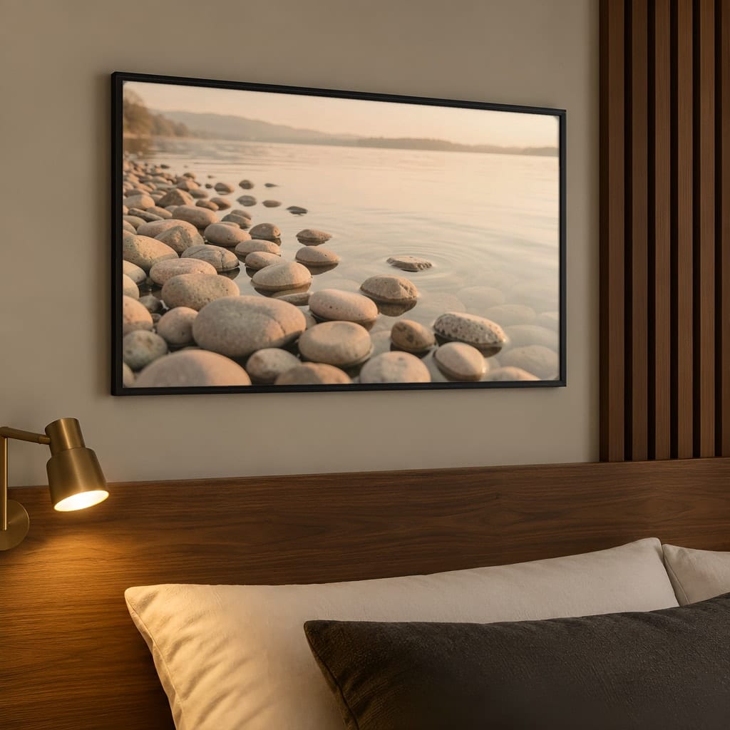 Japandi Bedroom Frame Mockup — Horizontal Wabi-Sabi Above Bed Wall Art PSD Templates (40 Scenes): mockup scene 15 of 40