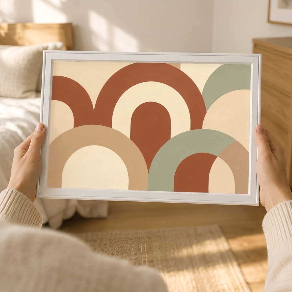Japandi Bedroom Frame Mockup — Horizontal Wabi-Sabi Above Bed Wall Art PSD Templates (40 Scenes): mockup scene 16 of 40