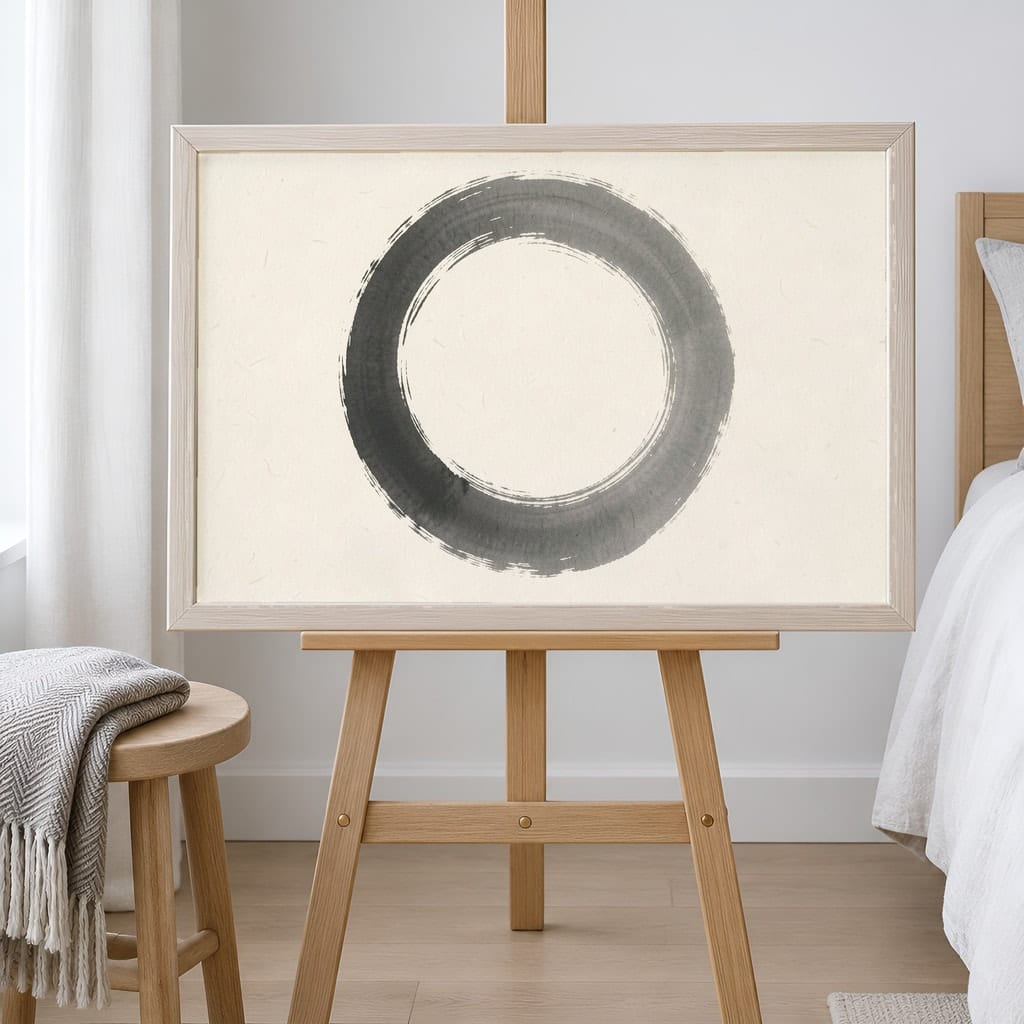 Japandi Bedroom Frame Mockup — Horizontal Wabi-Sabi Above Bed Wall Art PSD Templates (40 Scenes): mockup scene 17 of 40