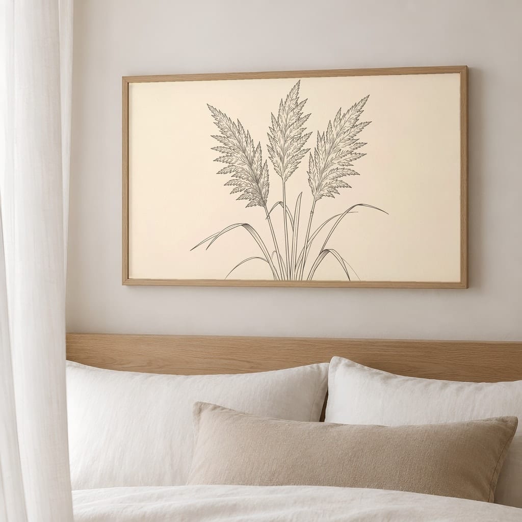 Japandi Bedroom Frame Mockup — Horizontal Wabi-Sabi Above Bed Wall Art PSD Templates (40 Scenes): mockup scene 21 of 40