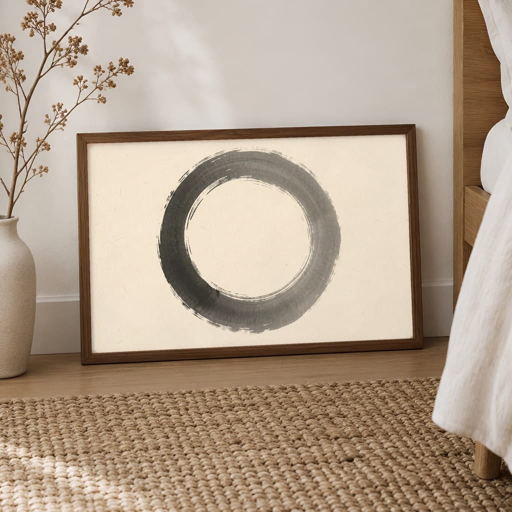Japandi Bedroom Frame Mockup — Horizontal Wabi-Sabi Above Bed Wall Art PSD Templates (40 Scenes): mockup scene 23 of 40
