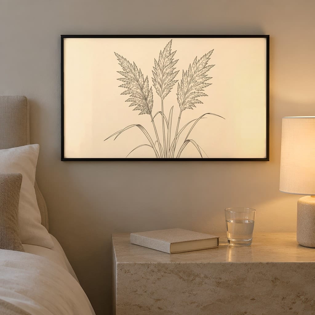 Japandi Bedroom Frame Mockup — Horizontal Wabi-Sabi Above Bed Wall Art PSD Templates (40 Scenes): mockup scene 25 of 40