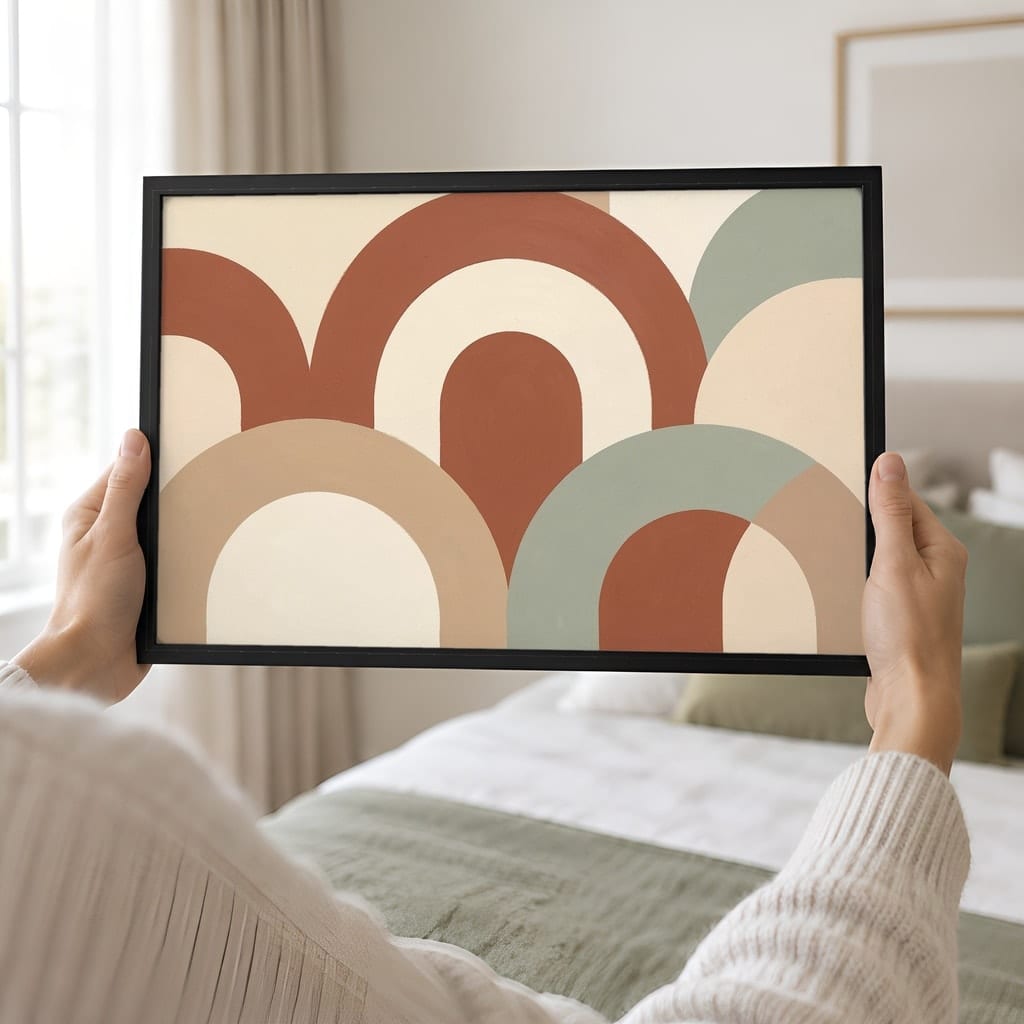Japandi Bedroom Frame Mockup — Horizontal Wabi-Sabi Above Bed Wall Art PSD Templates (40 Scenes): mockup scene 28 of 40