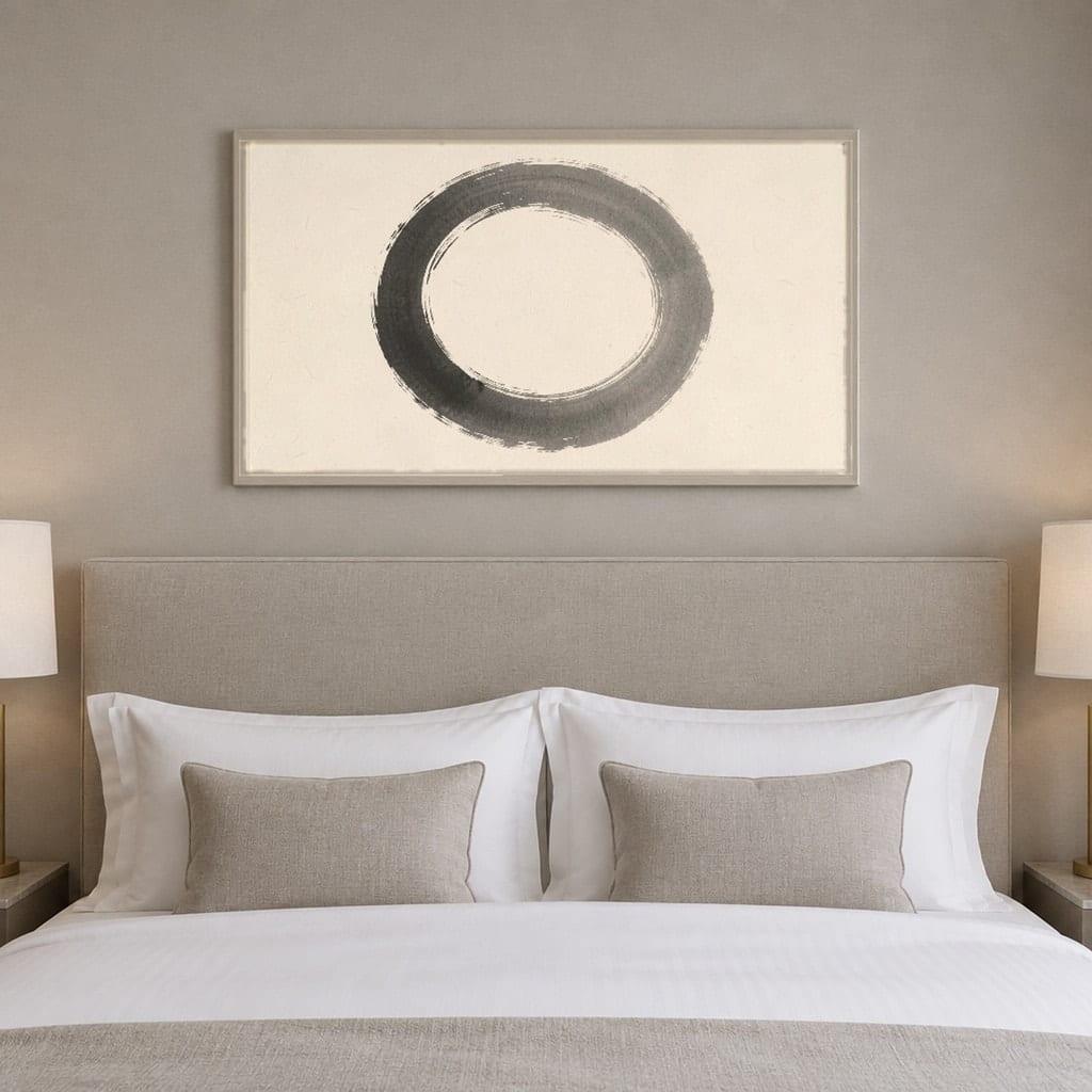 Japandi Bedroom Frame Mockup — Horizontal Wabi-Sabi Above Bed Wall Art PSD Templates (40 Scenes): mockup scene 32 of 40