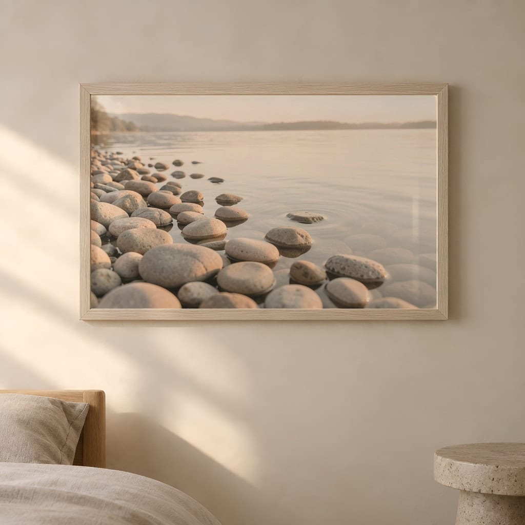 Japandi Bedroom Frame Mockup — Horizontal Wabi-Sabi Above Bed Wall Art PSD Templates (40 Scenes): mockup scene 37 of 40
