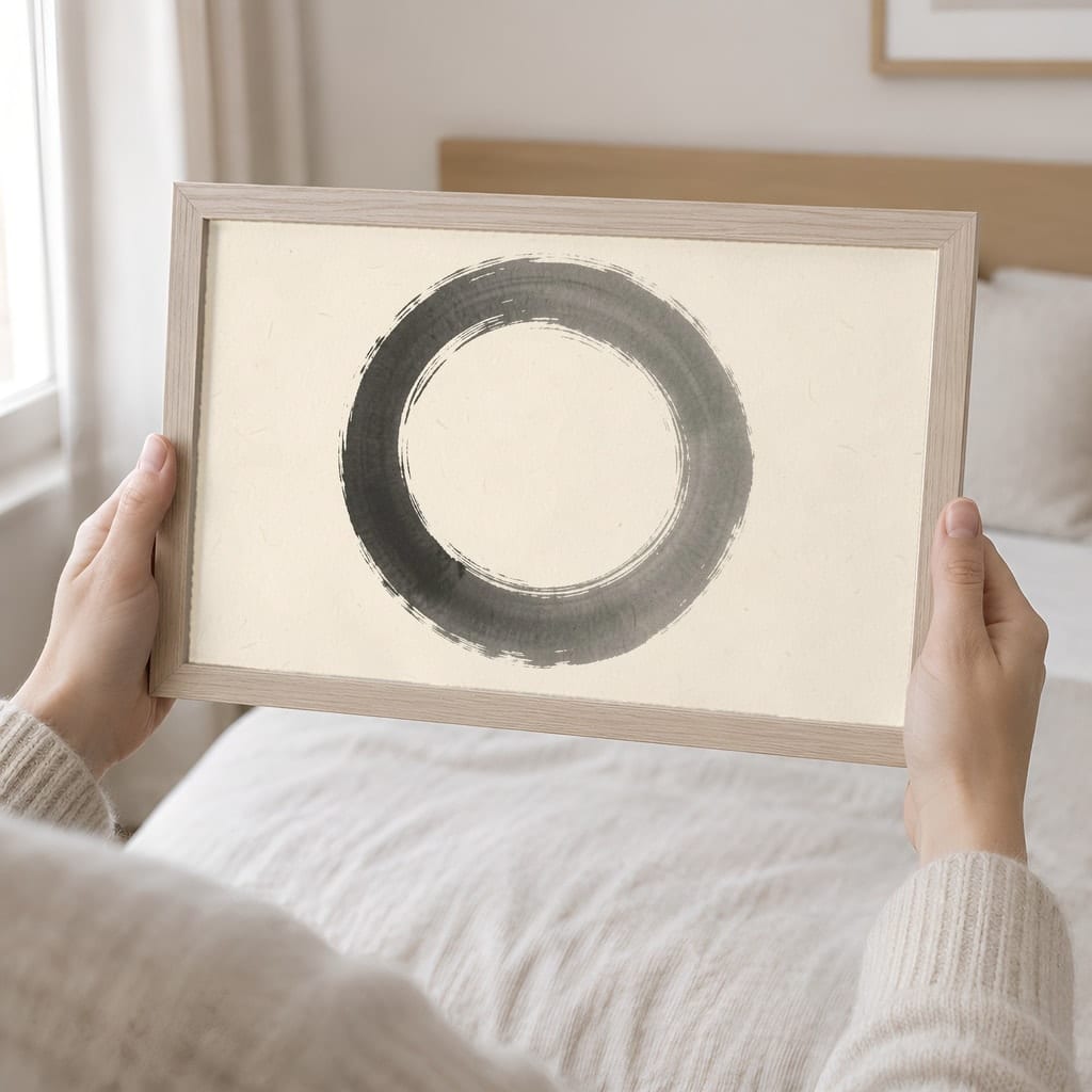 Japandi Bedroom Frame Mockup — Horizontal Wabi-Sabi Above Bed Wall Art PSD Templates (40 Scenes): mockup scene 38 of 40