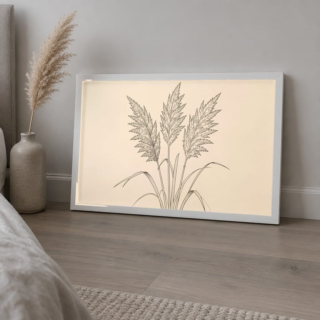 Japandi Bedroom Frame Mockup — Horizontal Wabi-Sabi Above Bed Wall Art PSD Templates (40 Scenes): mockup scene 4 of 40