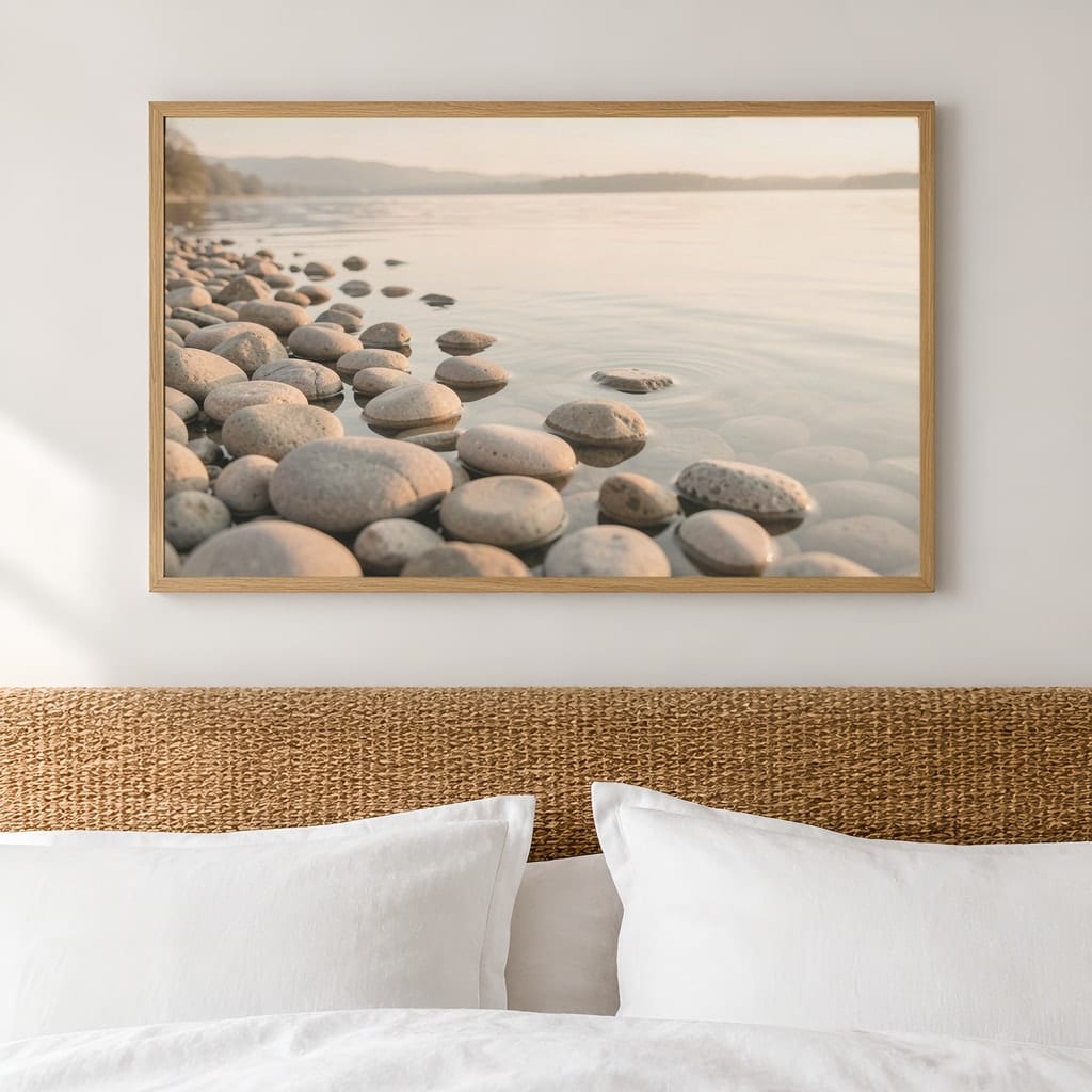 Japandi Bedroom Frame Mockup — Horizontal Wabi-Sabi Above Bed Wall Art PSD Templates (40 Scenes): mockup scene 40 of 40
