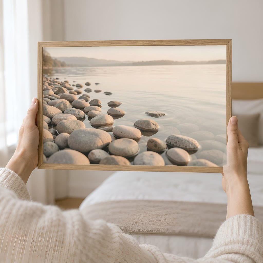 Japandi Bedroom Frame Mockup — Horizontal Wabi-Sabi Above Bed Wall Art PSD Templates (40 Scenes): mockup scene 8 of 40