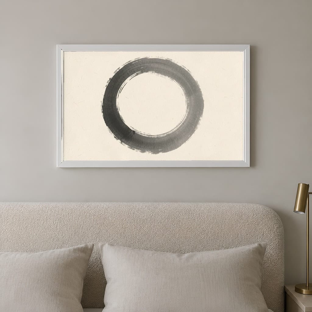 Japandi Bedroom Frame Mockup — Horizontal Wabi-Sabi Above Bed Wall Art PSD Templates (40 Scenes): mockup scene 9 of 40