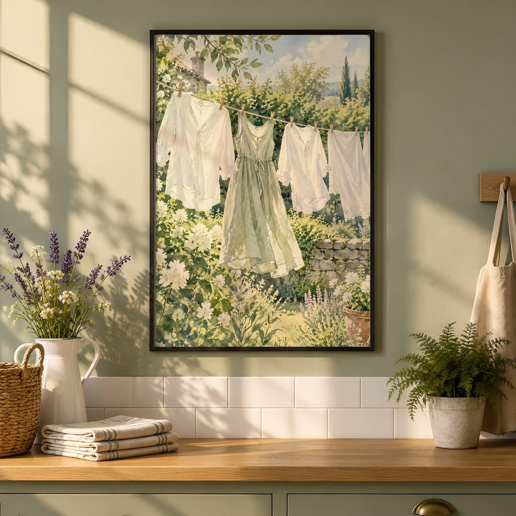 Laundry Room Frame Mockup Bundle — 40 Vertical Laundry and Utility Room Wall Art PSD Mockups: mockup scene 10 of 40