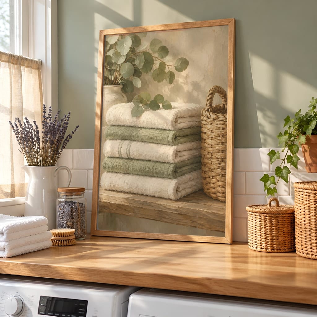 Laundry Room Frame Mockup Bundle — 40 Vertical Laundry and Utility Room Wall Art PSD Mockups: mockup scene 11 of 40