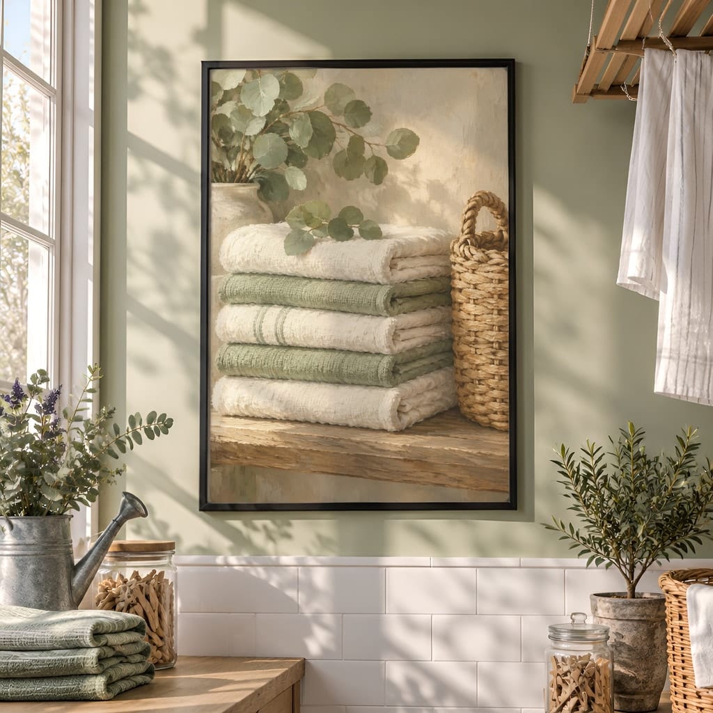 Laundry Room Frame Mockup Bundle — 40 Vertical Laundry and Utility Room Wall Art PSD Mockups: mockup scene 12 of 40