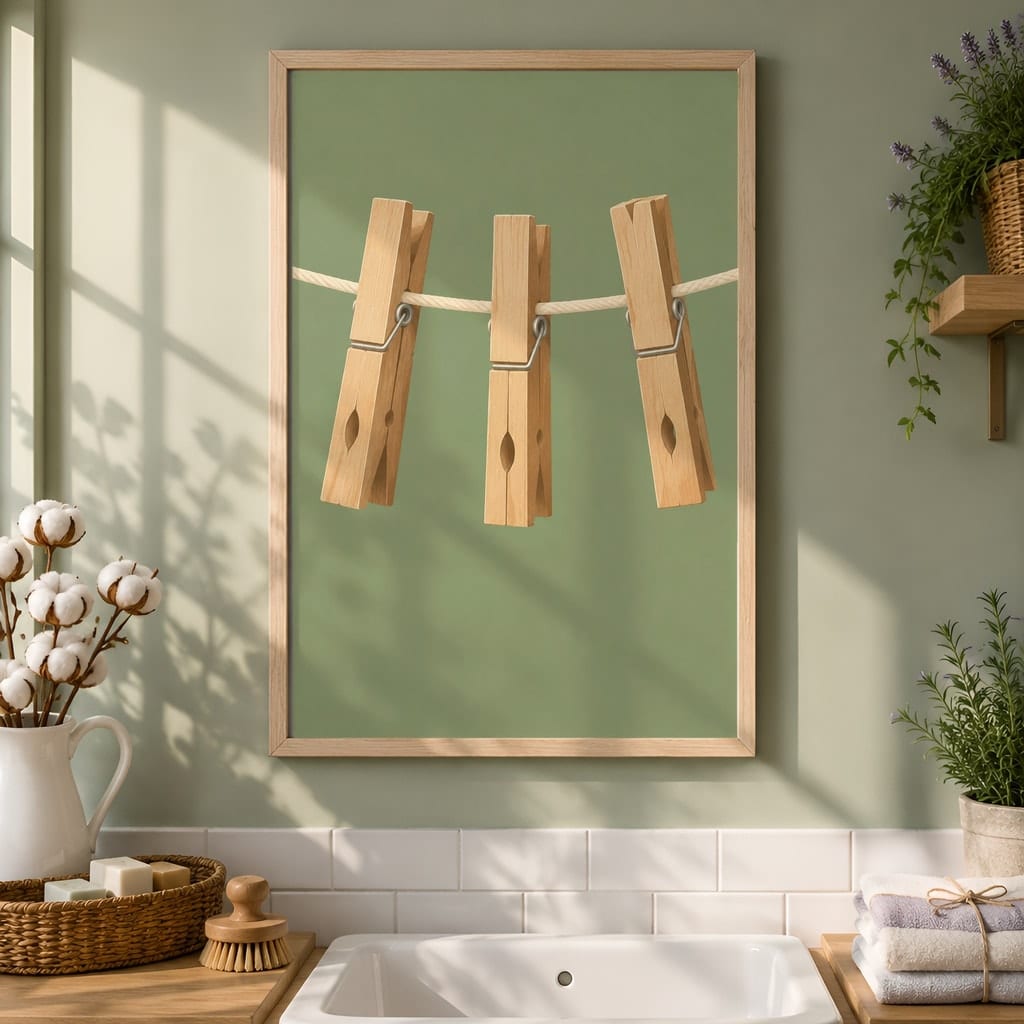 Laundry Room Frame Mockup Bundle — 40 Vertical Laundry and Utility Room Wall Art PSD Mockups: mockup scene 13 of 40