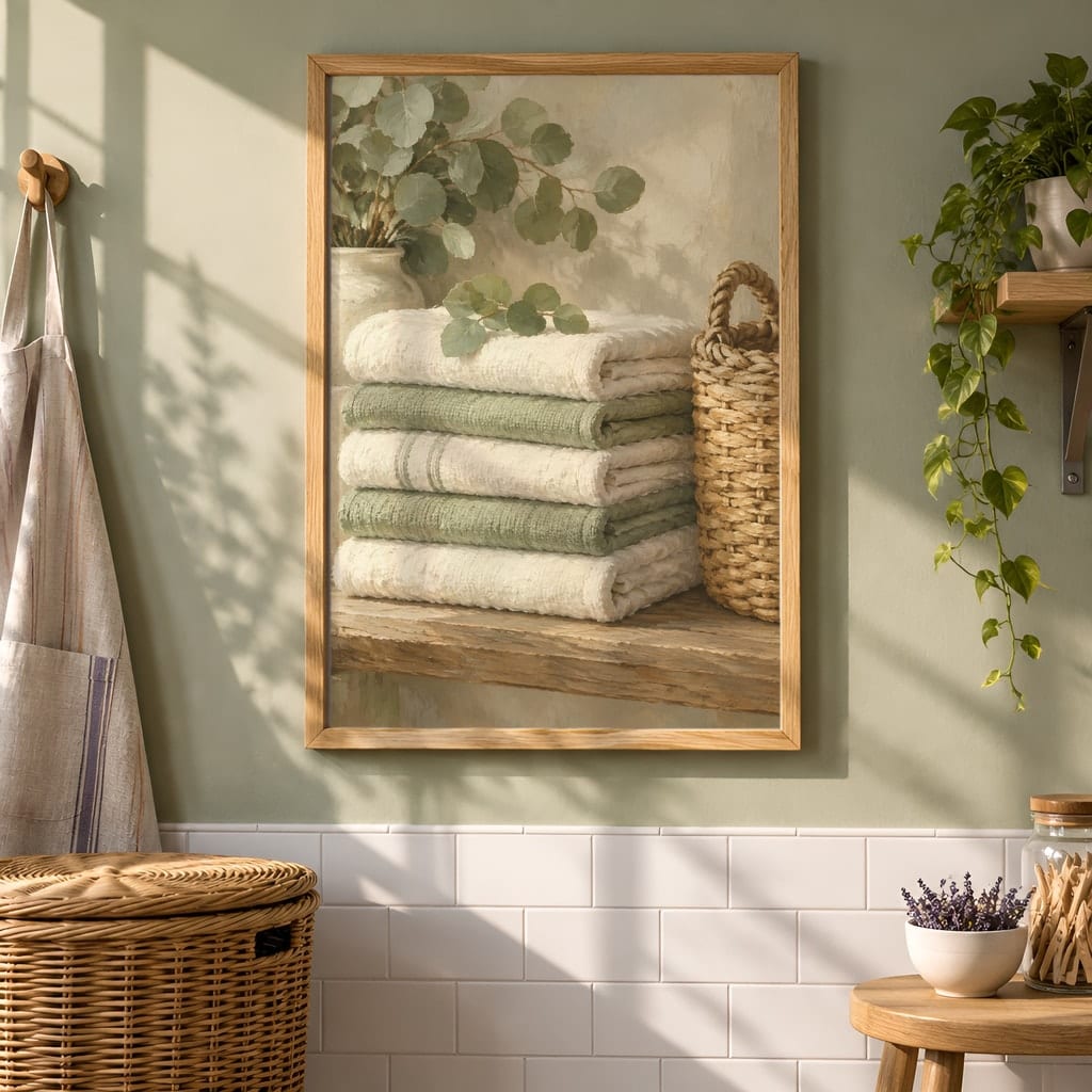 Laundry Room Frame Mockup Bundle — 40 Vertical Laundry and Utility Room Wall Art PSD Mockups: mockup scene 14 of 40