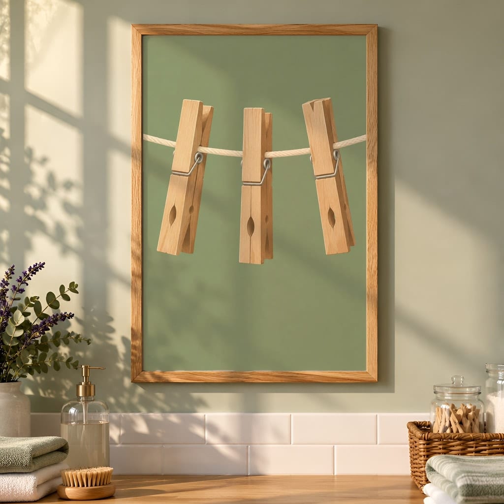 Laundry Room Frame Mockup Bundle — 40 Vertical Laundry and Utility Room Wall Art PSD Mockups: mockup scene 16 of 40