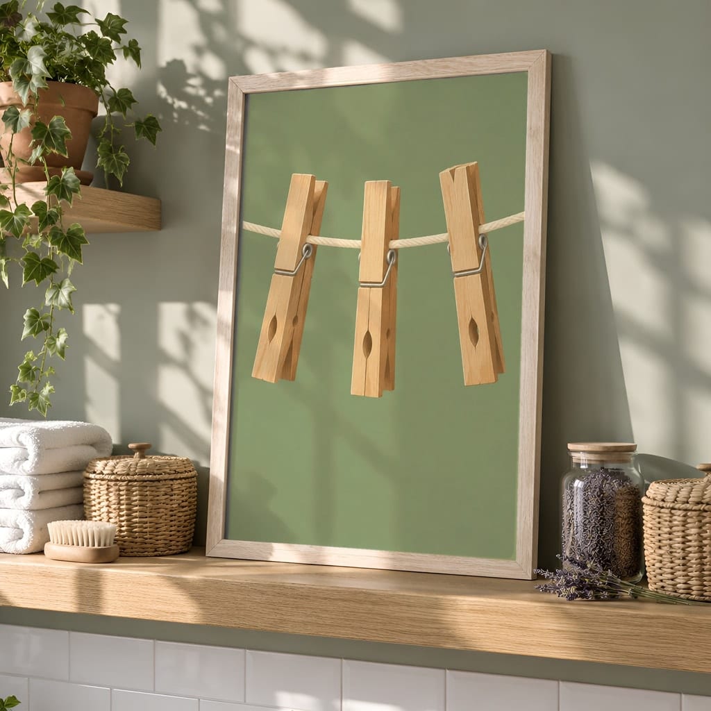 Laundry Room Frame Mockup Bundle — 40 Vertical Laundry and Utility Room Wall Art PSD Mockups: mockup scene 18 of 40