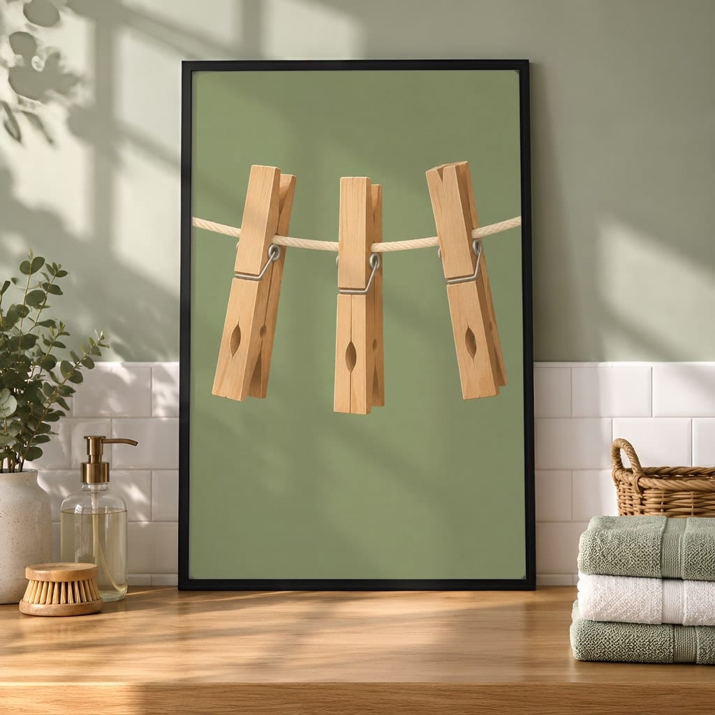 Laundry Room Frame Mockup Bundle — 40 Vertical Laundry and Utility Room Wall Art PSD Mockups: mockup scene 2 of 40